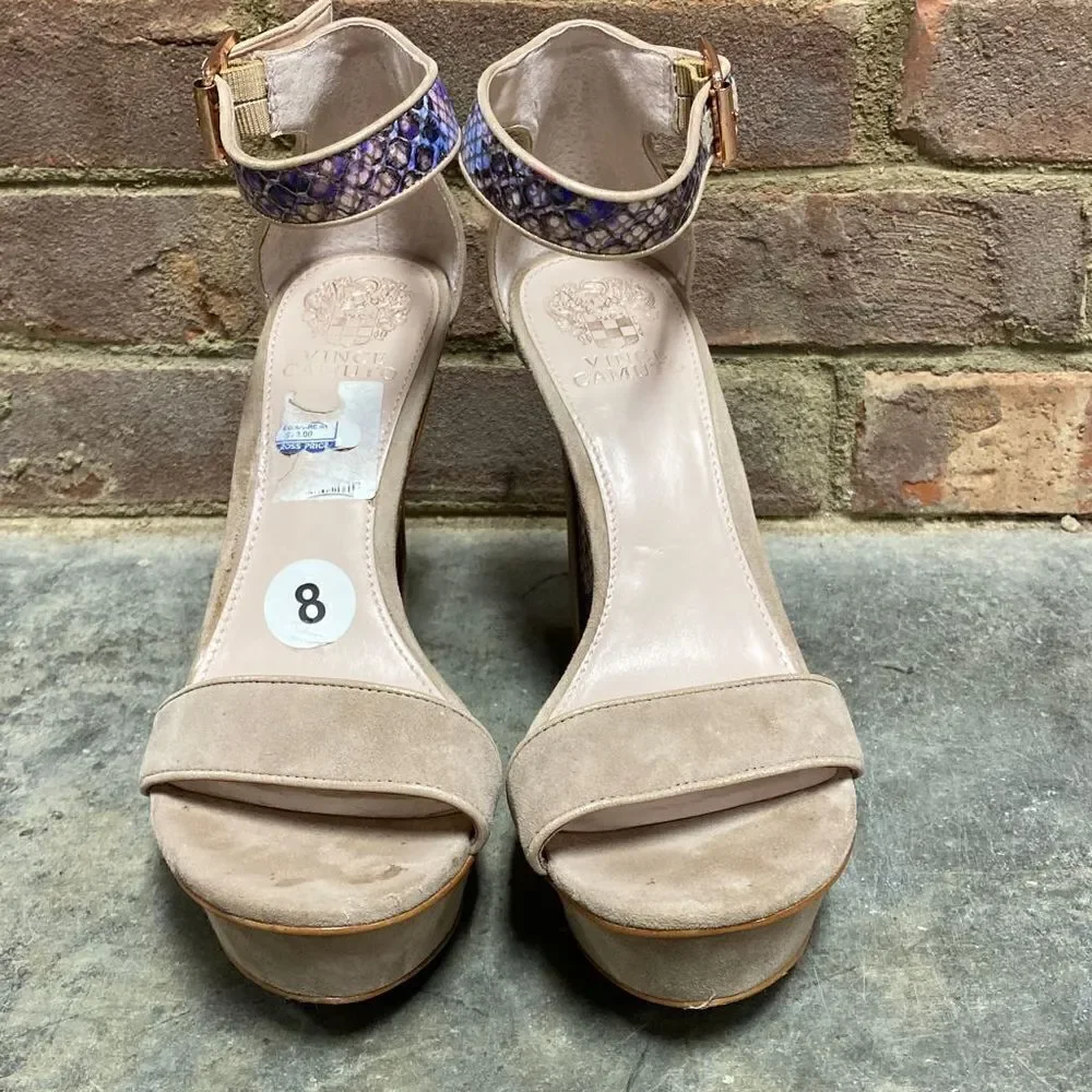 Vince Camuto Nedra Snakeskin Nude Suede Platform Heel Size 8